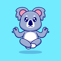Fototapeta premium Cute koala meditate cartoon icon illustration