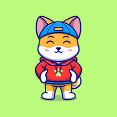 Cute puppy wearing jacket cartoon illustration