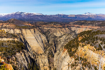 panorama of zion national park during early spring, unique canyon in the usa