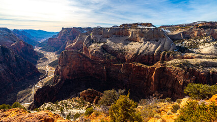 panorama of zion national park during early spring, unique canyon in the usa