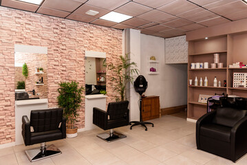 Interior of hairdressing salon with furniture