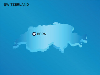 Switzerland 3D Isometric map with Capital Mark Bern Vector Illustration Design