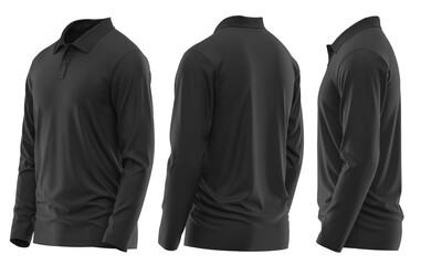 Polo shirt Long Sleeve with two button rib collar, 3d rendered, BLACK