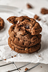 chocolate nut chip cookies on plate white background  nutella