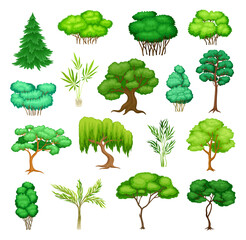 Green Deciduous Trees with Exuberant Tree Crown Big Vector Set