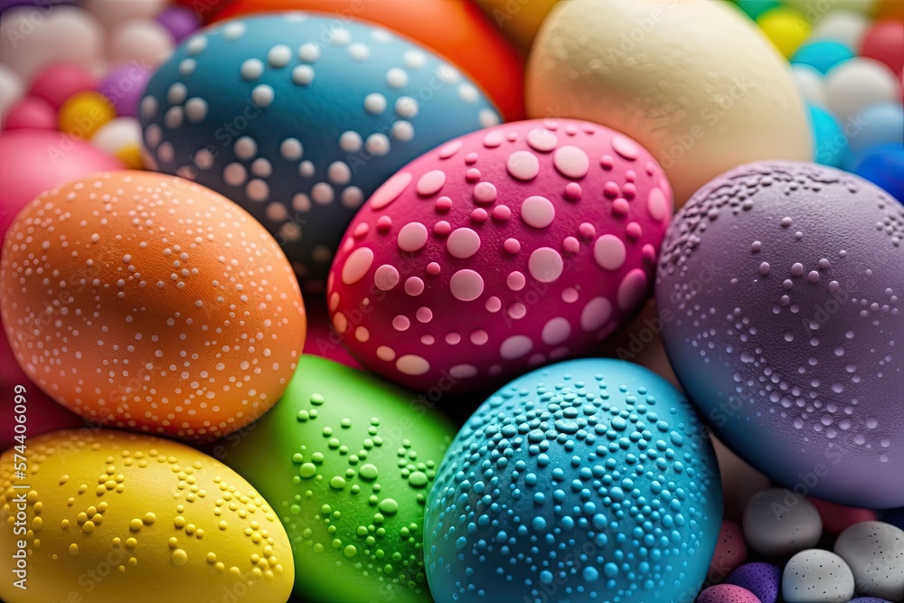 Wall mural colorful easter eggs with patterns on wallpaper background - generative ai