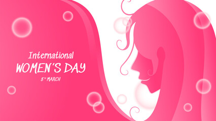 vector illustation woman and bubbles for women's day design. pink and white. simple and modern concept. used for greeting card, background or banner