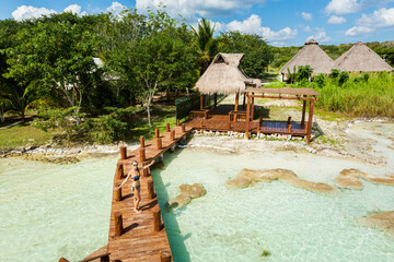 Beautiful lagoon Bacalar in Mexico - 574407259