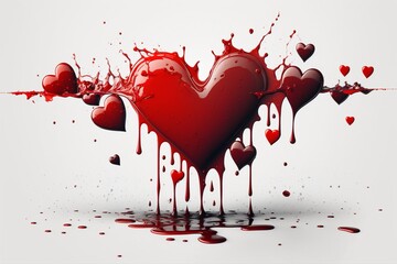 Fototapeta na wymiar red heart splattered with blood on a white background