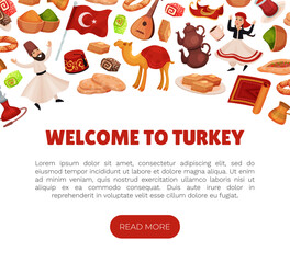 Turkey Travel Banner Design with Authentic Symbols Vector Template