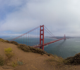 View of the Golden Gate Bridge from the Battery Spencer overlook in Sausalito, California, USA.