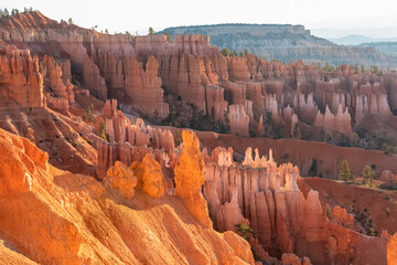 Panoramic morning sunrise view on sandstone rock formation seen from Thor hammer on Navajo Rim...
