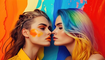 Obraz premium Young lesbian couple in their intimate moment. Generative AI
