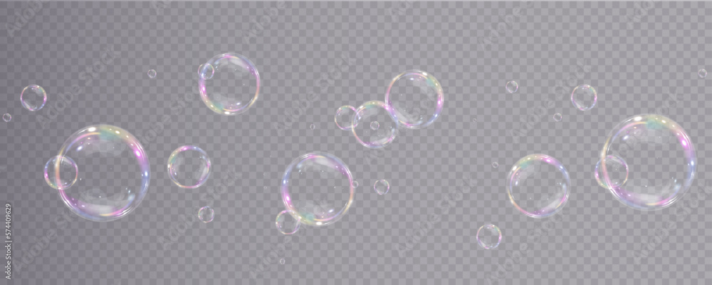 Wall mural collection of realistic soap bubbles. bubbles are located on a transparent background. vector flying