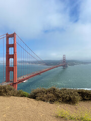 View of the Golden Gate Bridge from the Battery Spencer overlook in Sausalito, California, USA.