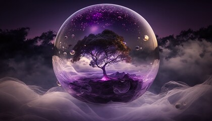 Crystal Ball in a Purple Environment with Focus on the Horizon Generated by AI