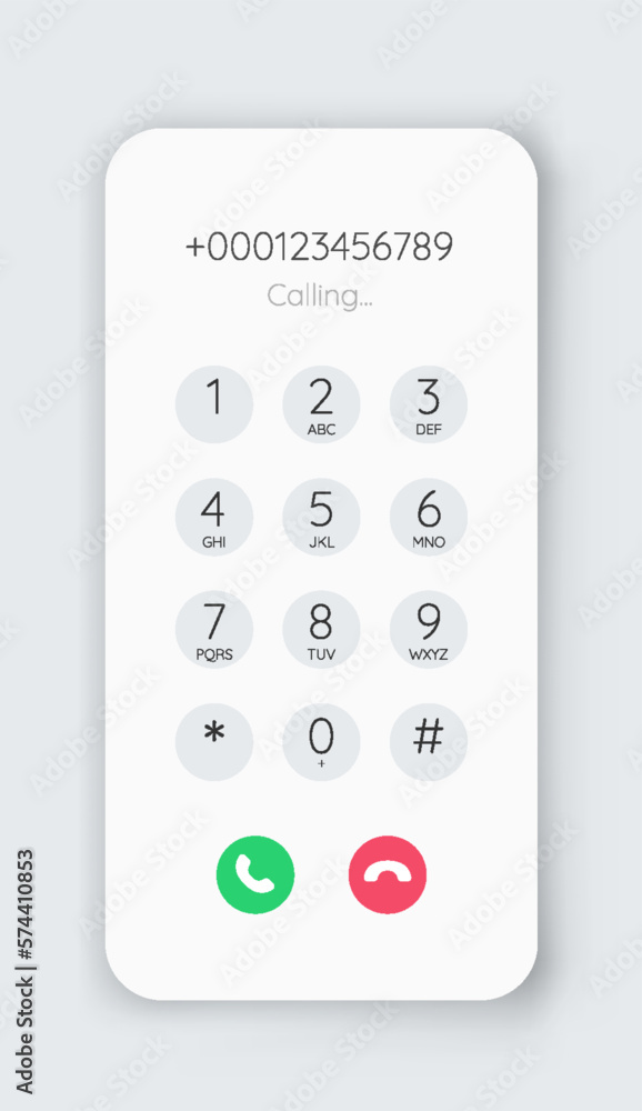 Poster smartphone dial phone ui. phone number pad, call screen with keypad and dial buttons. vector isolate