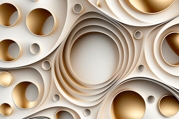 Abstract modern white  and gold background paper cut style with circles and spheres Luxury concept.created with Generative AI technology