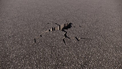 Fototapeta na wymiar destroyed asphalt earthquake, hole digital illustration, abstract broken wall, cracked concrete broken 3d render
