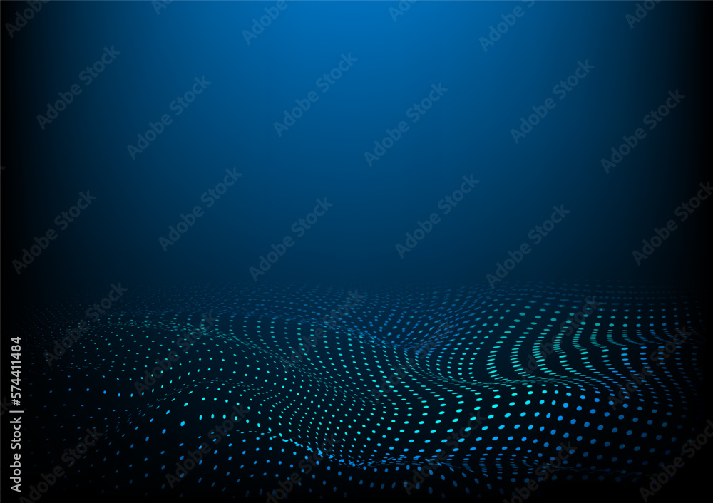 Poster dynamic blue wave. futuristic wave dot glow. data flow digital technology background.