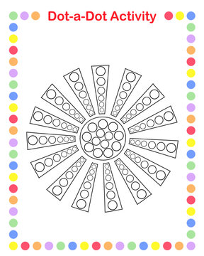 Sun dot-a-dot educational game or leisure worksheet, outline doodle vector illustration, natural seasonal fun activity, summer or spring fun for kids