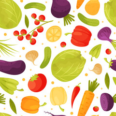 Fresh Vegetables Seamless Pattern Design with Ripe and Juicy Garden Crop Vector Template