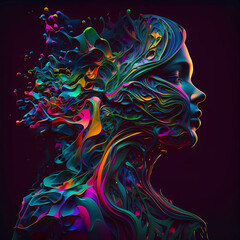 Abstract Colorful Woman With Vibrant Splashed Colors AI generated