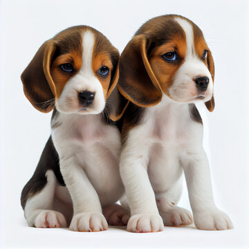 cute pair of beagle puppy dogs cute expression, lovely dog pair, isolated on a white background PNG