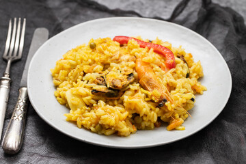 Classic dish of Spain, paella in plate