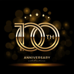 100 year anniversary celebration. Anniversary logo design with double line and golden text concept. Logo Vector Template Illustration