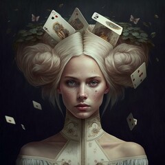 Fantasy portrait of a woman with an abstract hairstyle. AI generative image