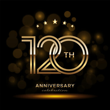 120 year anniversary celebration. Anniversary logo design with double line and golden text concept. Logo Vector Template Illustration