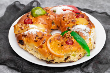 Bolo do Rei or King's Cake, Made for Christmas, typical Portuguese Christmas cake