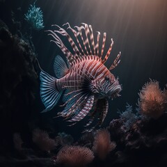 Naklejka na ściany i meble Generative ai lionfish in aquarium