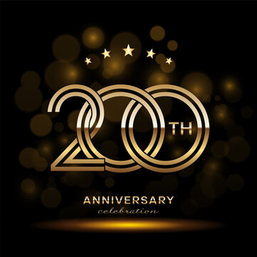 200 year anniversary celebration. Anniversary logo design with double line and golden text concept. Logo Vector Template Illustration