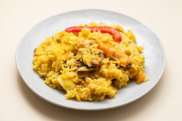 Classic dish of Spain, paella in plate