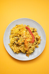 Classic dish of Spain, paella in plate