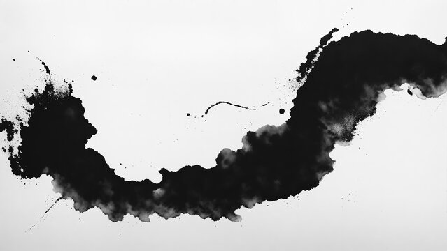 Grunge brush strokes ink paint, black ink blot, abstract black water color on white background 