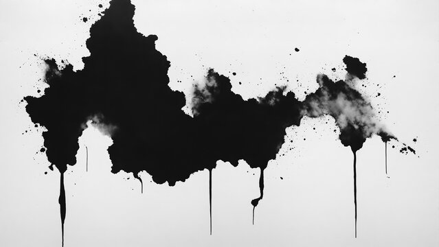 Grunge brush strokes ink paint, black ink blot, abstract black water color on white background 