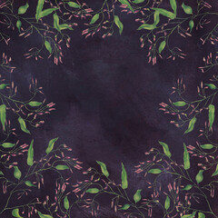 Grafika tekstura szablon motyw roślinny vintage fioletowa - obrazy, fototapety, plakaty