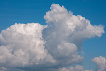 Naklejka na ściany i meble Large white cloud in blue sky. Large cumulus white cloud in endless blue sky.