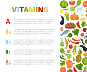Vitamin Food Banner Design with Healthy Nutrition Vector Template