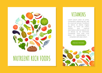 Vitamin Food Banner Design with Healthy Nutrition Vector Template