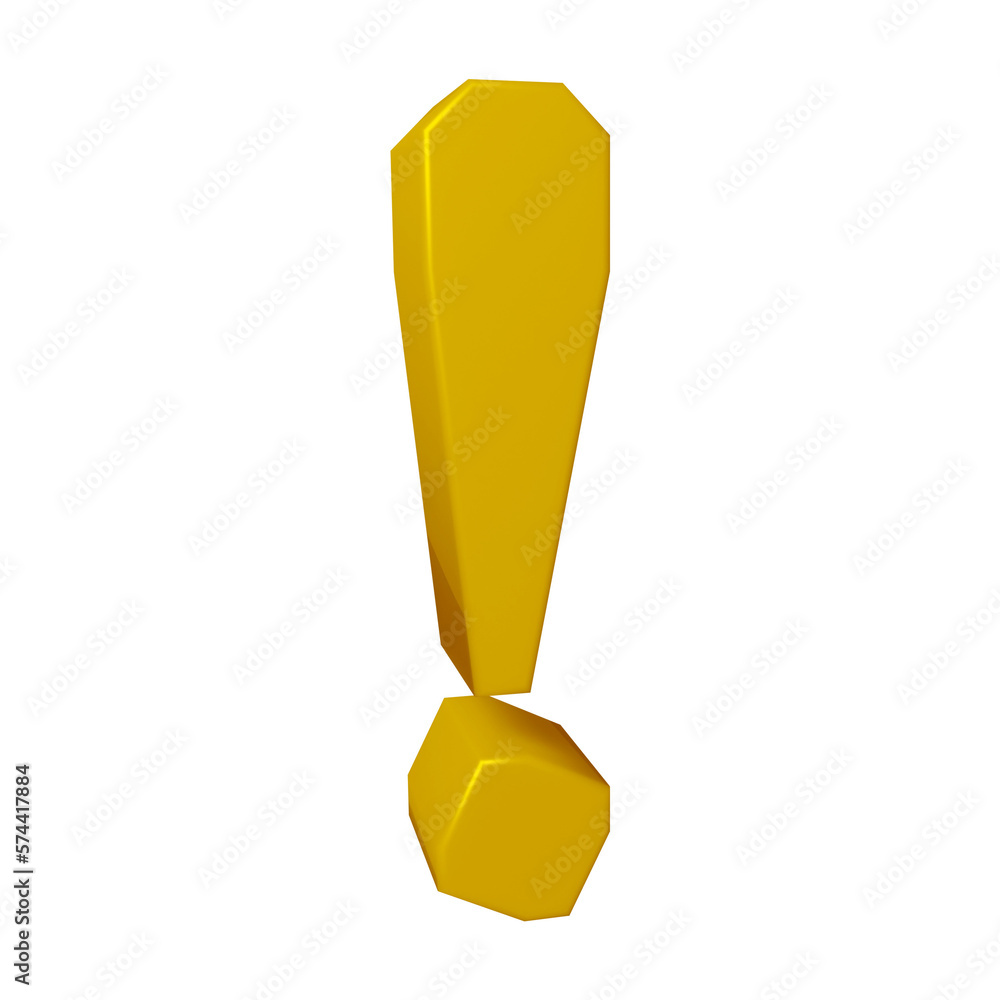 Poster golden exclamation mark symbol or icon design in 3d rendering