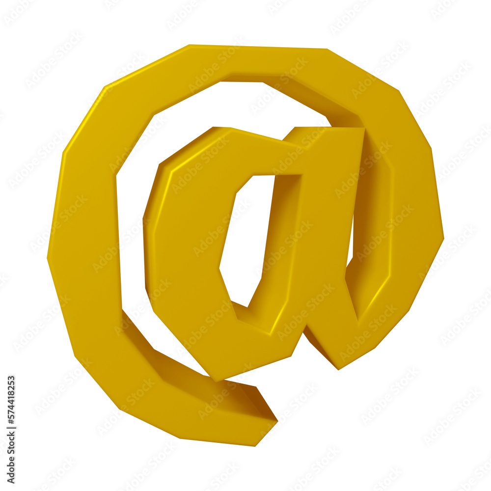 Poster golden email or at symbol design in 3d rendering