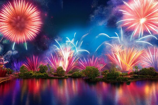Fireworks Epcot Disney Orlando Florida USA. Generative AI