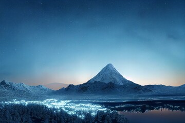 Fototapeta na wymiar Glowing Icy Mountain in the Night. Generative AI