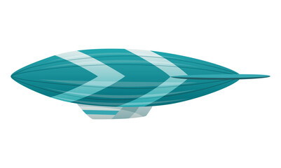 Zeppelin passenger airship. Bright colored cigar shaped balloon or retro zeppelin with stripes cabin for people elongated. Huge balloon with helium for free travel tourism. Vector cartoon art © designer_things