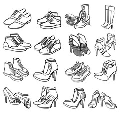 set of shoes sketches, set of shoes doodles sketches