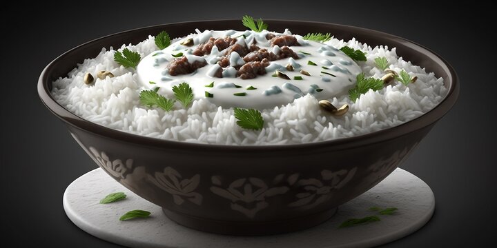 Delicious Basmati Reis mit Rindfleisch frischem Gem&uuml;se Nahaufnahme, ai generativ